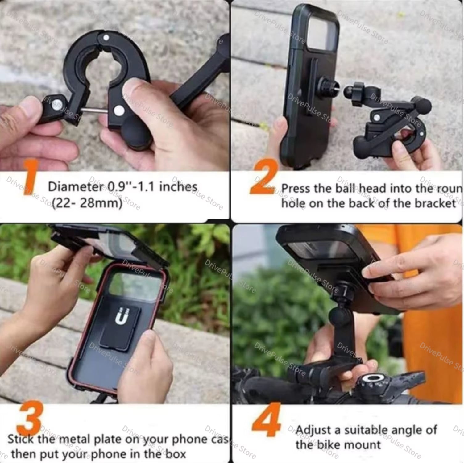 Adjustable Bike/Motorcycle Phone Mount - 360° Rotating Waterproof & Shockproof, Retractable Touchscreen Holder for Cycling