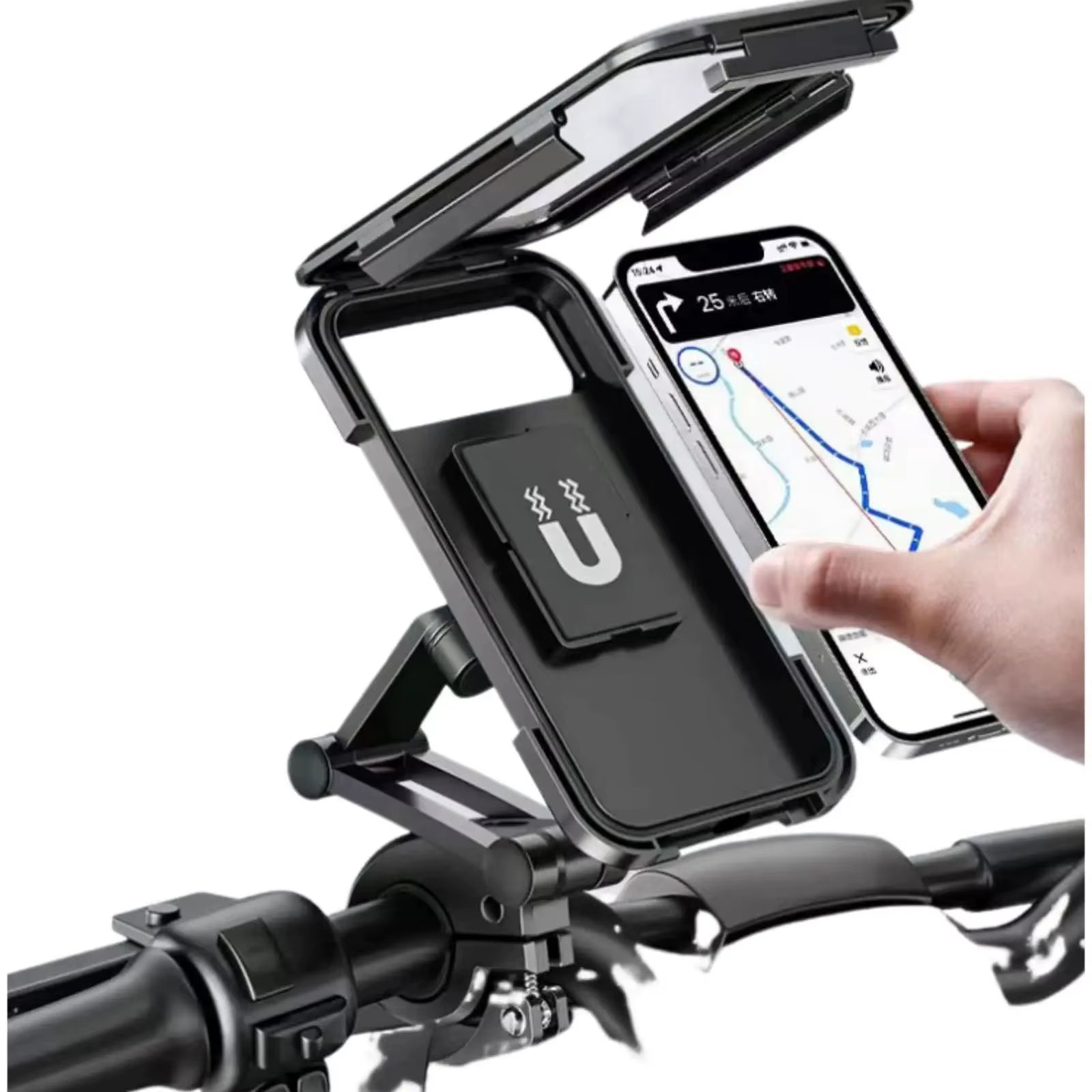 Adjustable Bike/Motorcycle Phone Mount - 360° Rotating Waterproof & Shockproof, Retractable Touchscreen Holder for Cycling