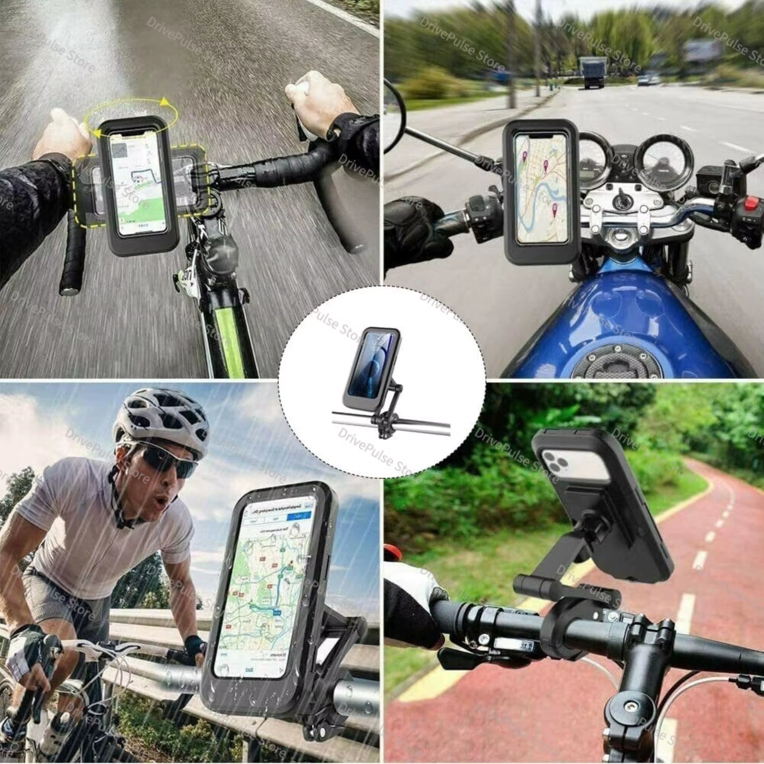 Adjustable Bike/Motorcycle Phone Mount - 360° Rotating Waterproof & Shockproof, Retractable Touchscreen Holder for Cycling