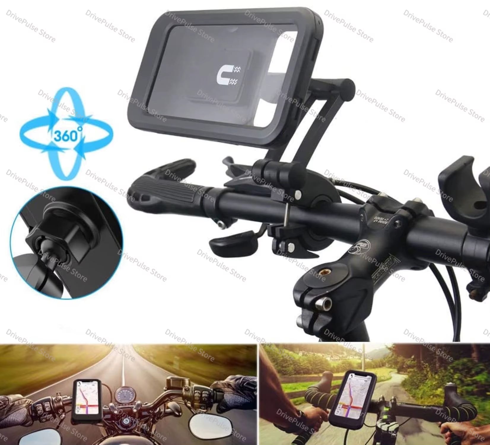 Adjustable Bike/Motorcycle Phone Mount - 360° Rotating Waterproof & Shockproof, Retractable Touchscreen Holder for Cycling
